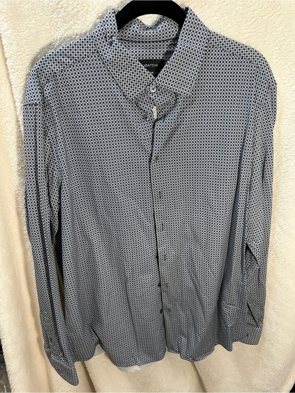 Bugatchi Blue and White Micro-Pattern Long Sleeve Shirt